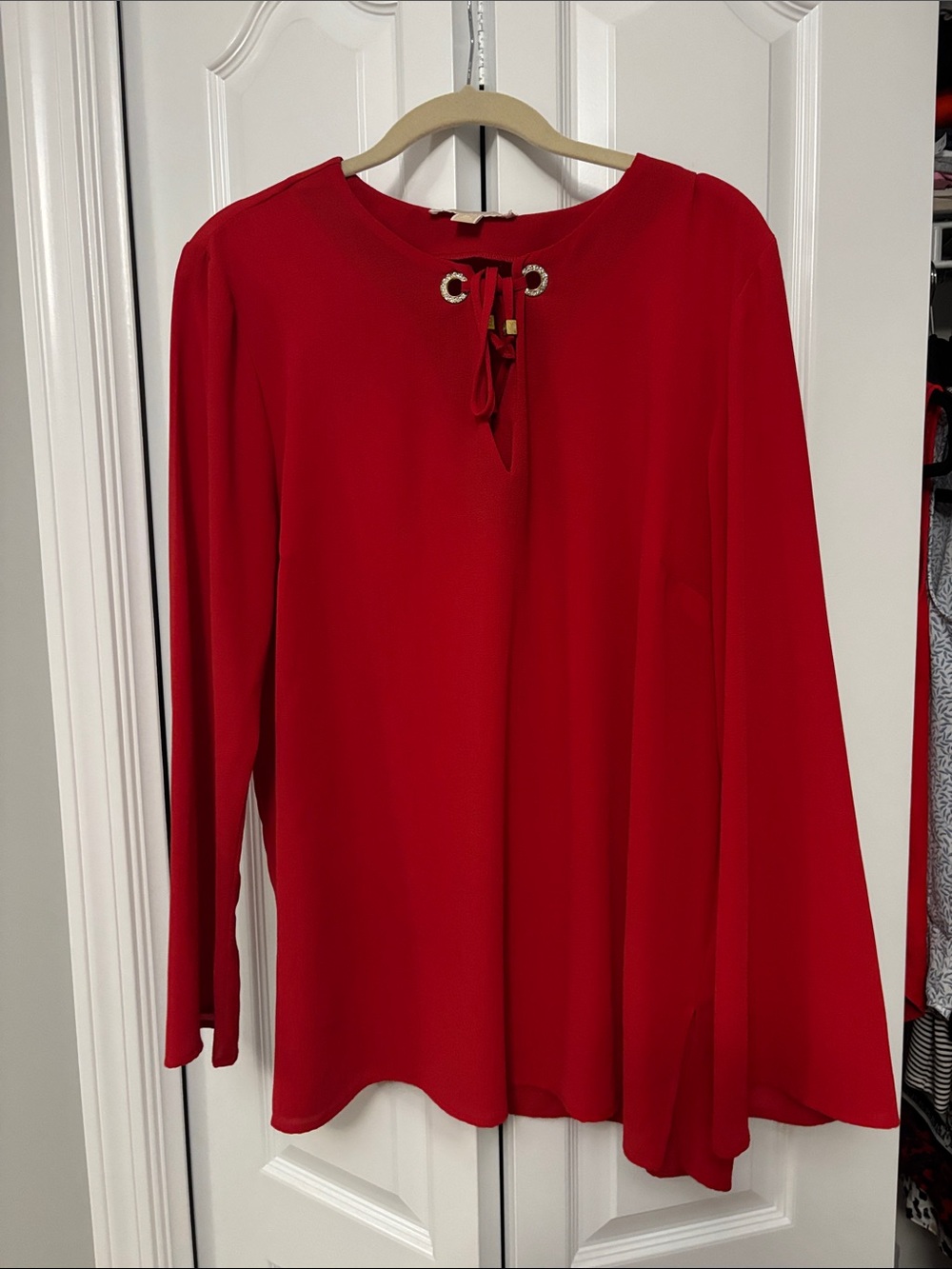 MICHAEL Michael Kors Red Long-Sleeve Tie-Neck Blouse